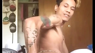 Asian young man self port side