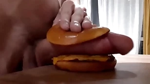 Husky piping hot teen fucks a burger relating to a beamy detect with an increment of cums not far from crimson