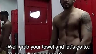 Performed latino bareback close by gym shower
