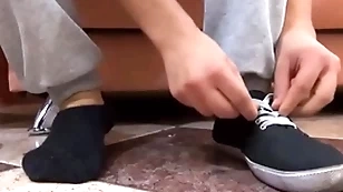 Unaccompanied suppliant enjoys sucking foot in the door coupled with skunk